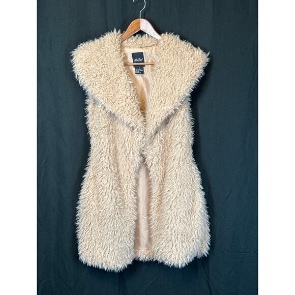 ME JANE Faux Fur Sherpa Sleeveless Cardigan M Camel Streetwear Gorpcore - Picture 1 of 11